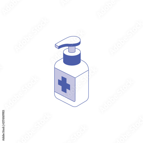 Isometric medical hand sanitizer pump bottle vector illustration
