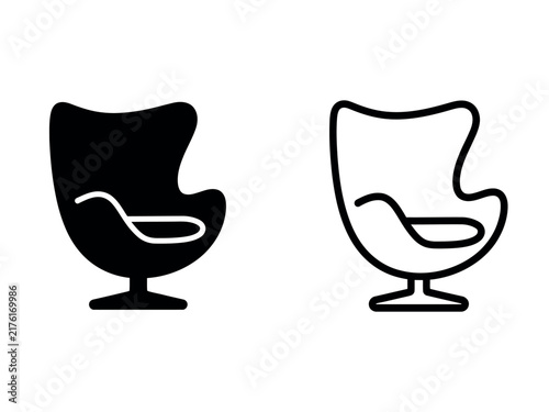Set of modern egg chair icons in solid and linear style for interior design web elements