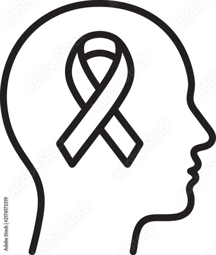 Human head profile with awareness ribbon icon for mental health and medical support concept