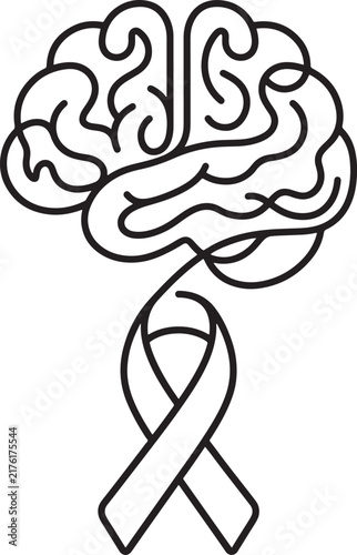 Human brain icon with awareness ribbon for mental health and neurological disease support