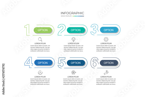 Presentation business infographic template with 6 options. Vector illustration.