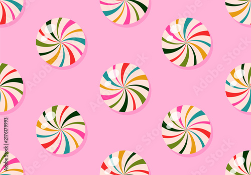 Foto Christmas peppermint swirl candies seamless pattern