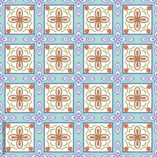 Traditional Portuguese Azulejo Tile Seamless Pattern 