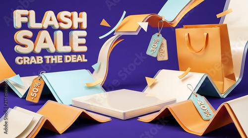 Ecommerce Flash Sale Banner with Shopping Bags and Discount Text