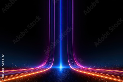 Naklejka Abstract glowing light streaks emerge from a central point, creating a futuristic tunnel