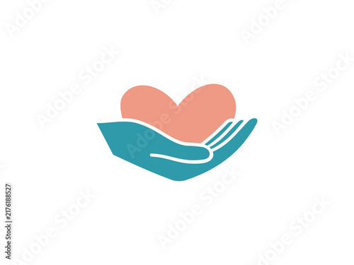 mental health care logo han holding  love and heart healing hope community badge vector	