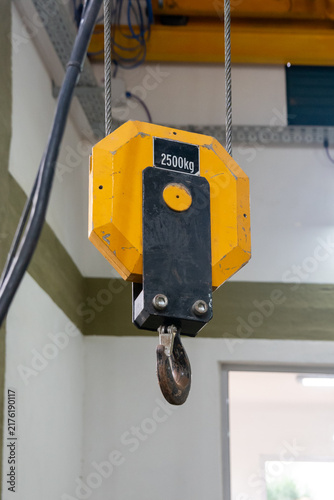 Obraz na plátně Industrial crane hook block with 2500 kg lifting capacity label
