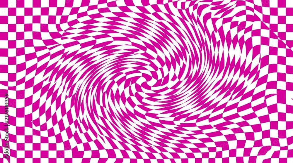 Hypnotic Pink Spiral Psychedelic Wavy Checkerboard Illusion Background