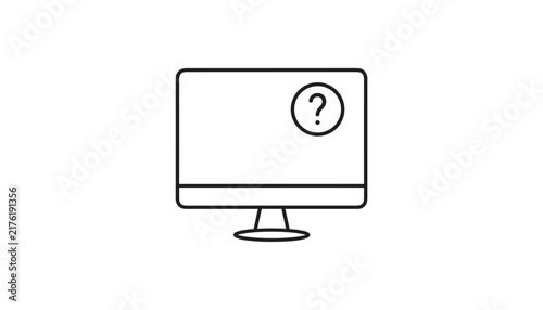 Simple black outline icon of a desktop computer monitor with a question mark on the screen for help and support.