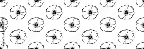 Vector seamless pattern with hand drawn outlines of poppy flower on pure white background. Suitable for retro wallpapers, modern textile prints, cozy wrapping paper, creative greeting cards and clothi