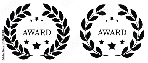 Laurel wreath sign icon set. Simple minimalist black award illustration laurel wreath silhouette symbol. Solid vector template for badge.