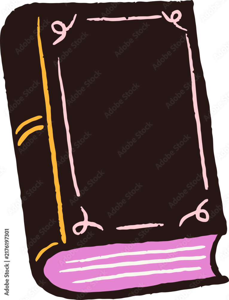 Naklejka premium Hand-drawn mysterious black spell book. Playful Halloween doodles series.