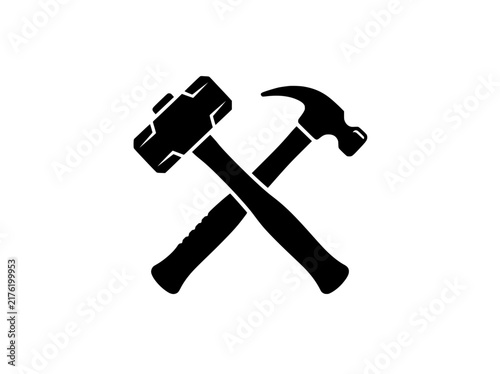 Фотография Industrial crossed hammer and sledgehammer icon, black construction tools vector