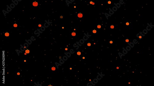 Spooky Orange Pumpkin Floating with Glowing Particles on Dark Background for halloween.
