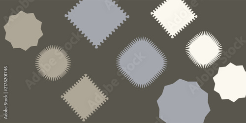 Postage stamp set. Post stamp frames and borders. Beige round and rectangular template for mail, postcard, letter. Jagged wavy edge forms. Vintage objects for poster.Vector