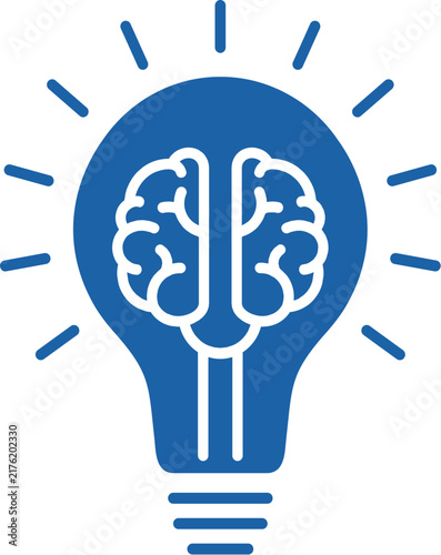 Creative brain lightbulb icon, blue human intelligence concept vector, innovative thinking and bright idea symbol for business