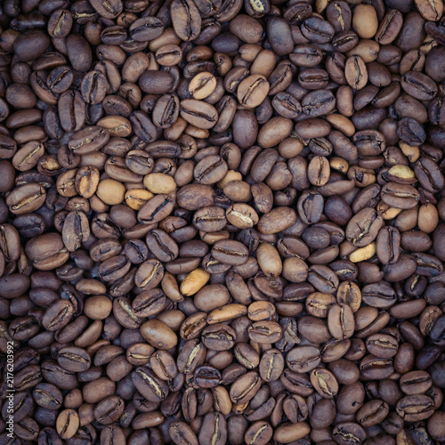 Square Full Frame Background Of Roasted Coffee Beans Texture