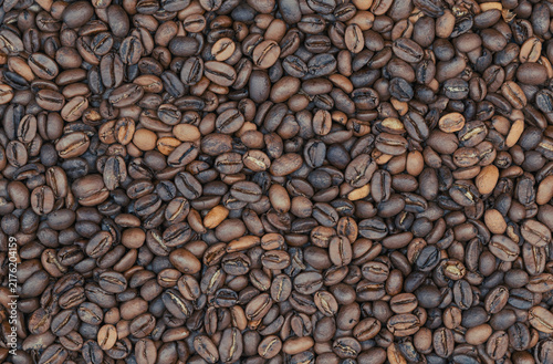 Horizontal Background Texture Of Freshly Roasted Coffee Beans