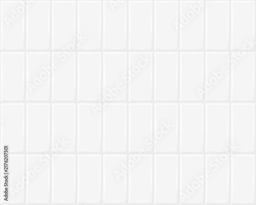 Seamless white wall vertical rectangle mosaic ceramic tiles pattern. Vector wall cladding for pool, bathroom or kitchen background. Wallpaper swatch, wrapping paper, web page fill
