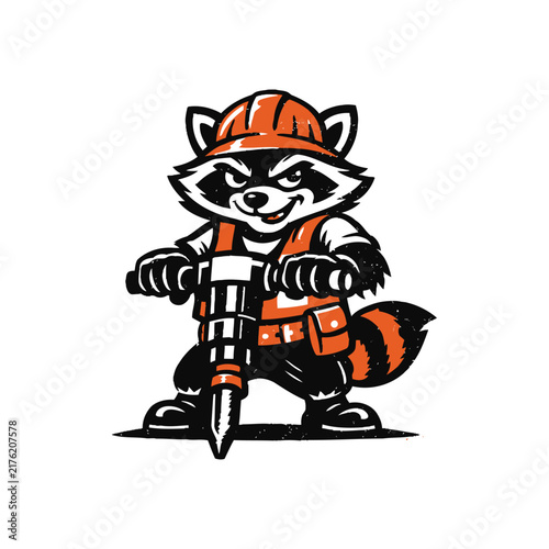 Vintage Raccoon Mascot with Mischievous Expression in Retro Screen‑Print Style