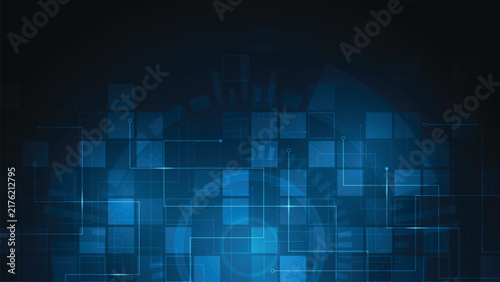 Complex digital circuitry on a dark blue background.