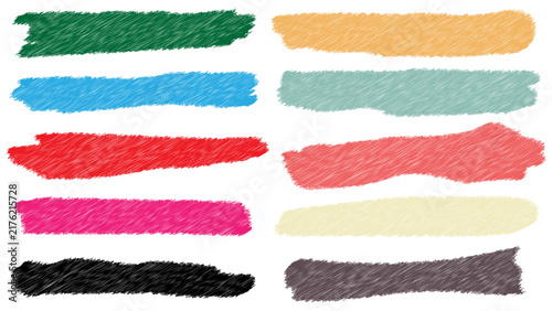 Colorful scribble brush stroke banners set with hand drawn texture, design elements for school stationery, greeting cards, t-shirt print
