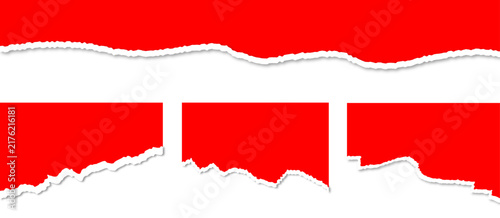 Red torn paper banners set with ripped edges and drop shadow, blank note strips for sales promotion, discount flyer, poster design