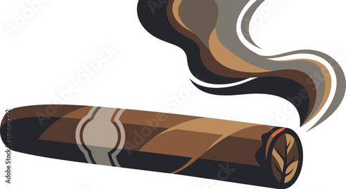 фотографія Realistic brown cigar illustration with thick rising smoke cloud.