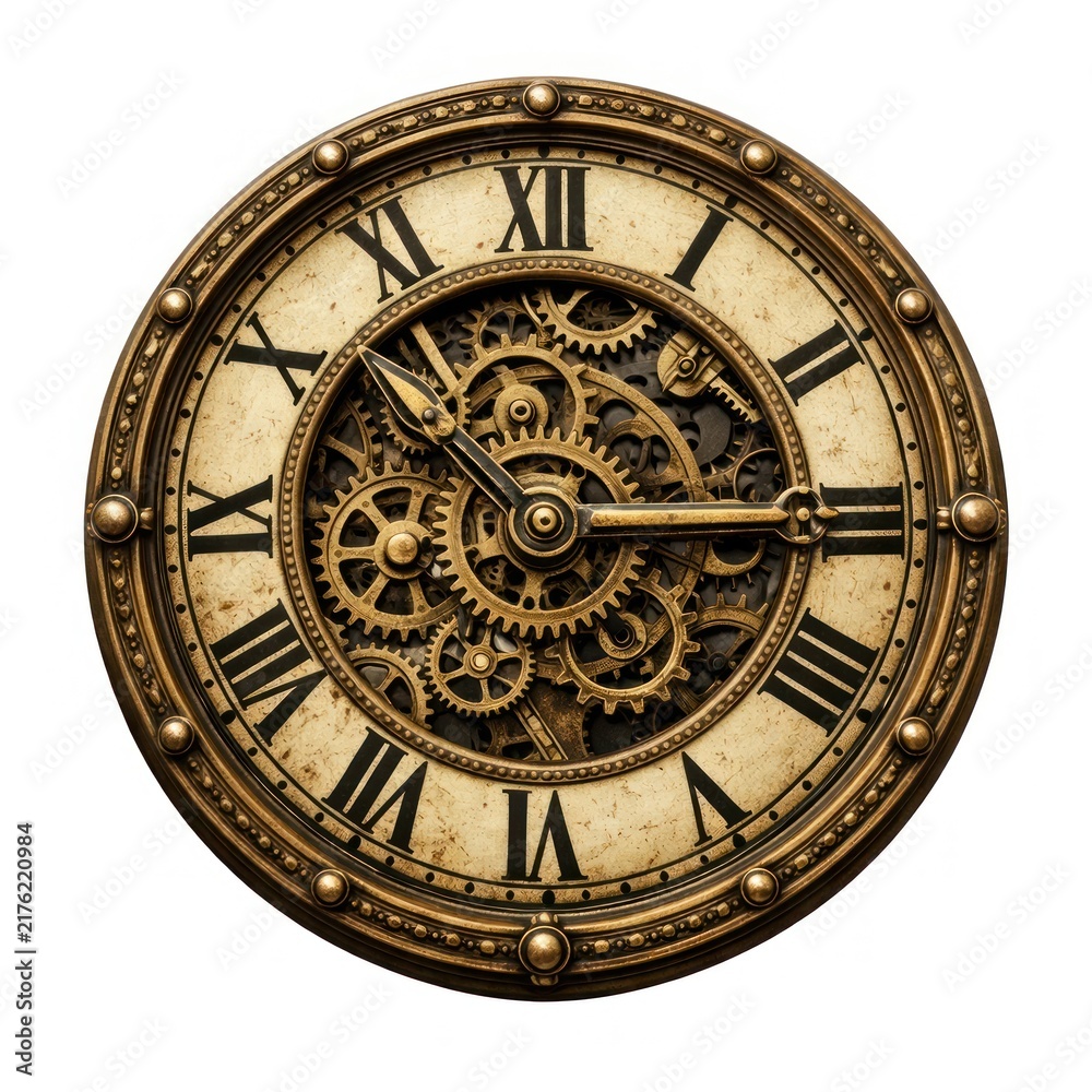 Obraz premium Vintage clock with intricate gears and Roman numerals.