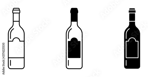 Wine Bottle Icons, Alcohol Beverage Vector Set, Drink Container Graphics
