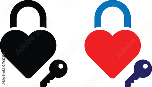Vector illustration of Heart lock and key icons, romantic padlock vector set, red heart security symbols for Valentine's Day and wedding design isolated on Transparent Background