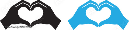 Vector illustration of Heart hand gesture icons, black and blue silhouette hands forming a heart shape, romantic love symbols for social media and charity isolated on Transparent Background