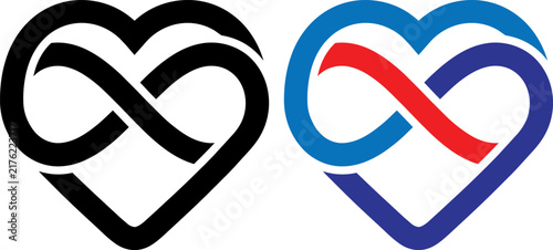 Vector illustration of Infinity heart logo vector set, polyamory symbol with intertwined loops, eternal love icon in black and blue colors isolated on Transparent Background