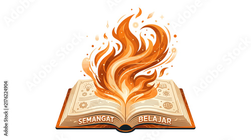Semangat Belajar Open Book Fire Illustration