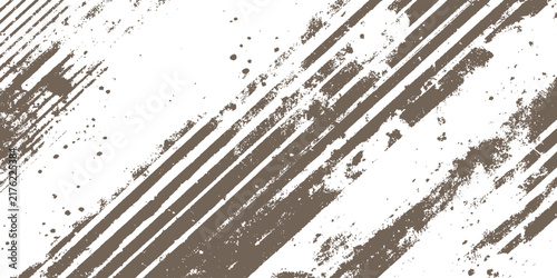 Abstract brown distressed tire track grunge texture with diagonal stripes and paint splatters vector illustration.