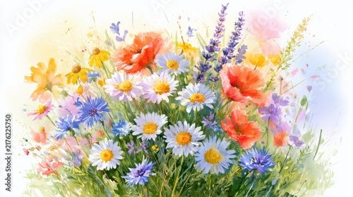 Delicate meadow flowers in soft watercolor tones