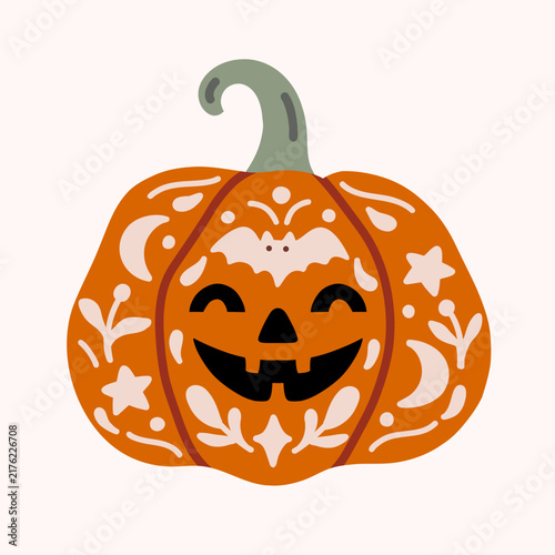Cute Halloween Pumpkin Jack with Bat 