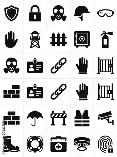 Security and safety icons set for protection and modern web UI design