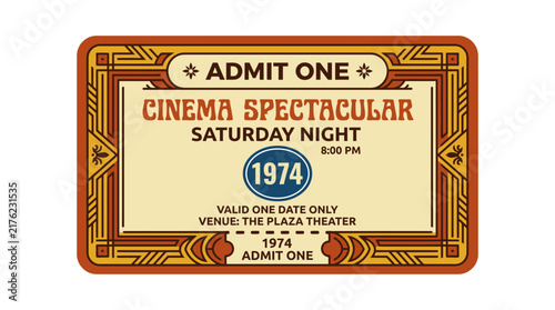 Retro Cinema Ticket Admit One 1974 Plaza Theater Saturday Night