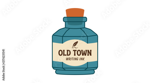 Old Town Writing Ink bottle with quill icon isolated
