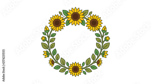 Sunflower Wreath Circle Border Isolated Transparent Background Vector