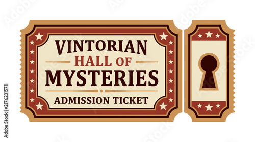 Victorian Hall of Mysteries Admission Ticket, Vintage Design