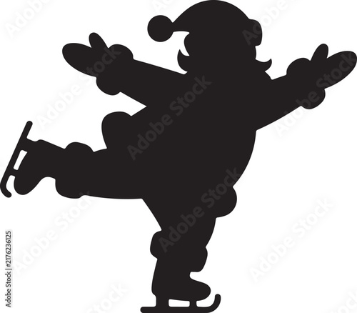 vector art of isolated black silhouette of Santa Claus ice skating on a white background