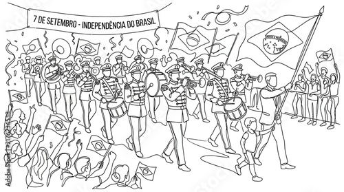 Brazilian Independence Day Celebration Parade with Military Marching Band and Patriotic Crowd