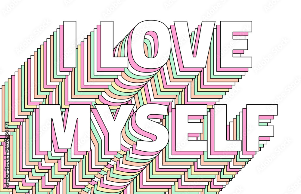 Naklejka premium Png I love myself layered typography retro word