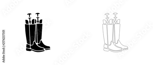 Tall boot shapers inserts vector icon filled and outline, boot tree shaper and footwear care symbol.