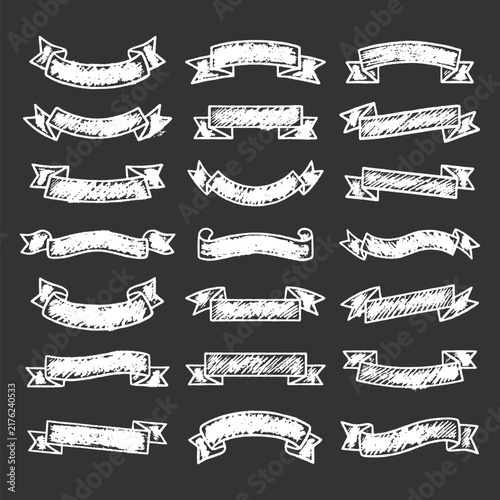 Chalkboard Style Ribbon Banners And Scrolls Vector