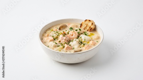 Obraz na płótnie Creamy seafood chowder with toasted bread