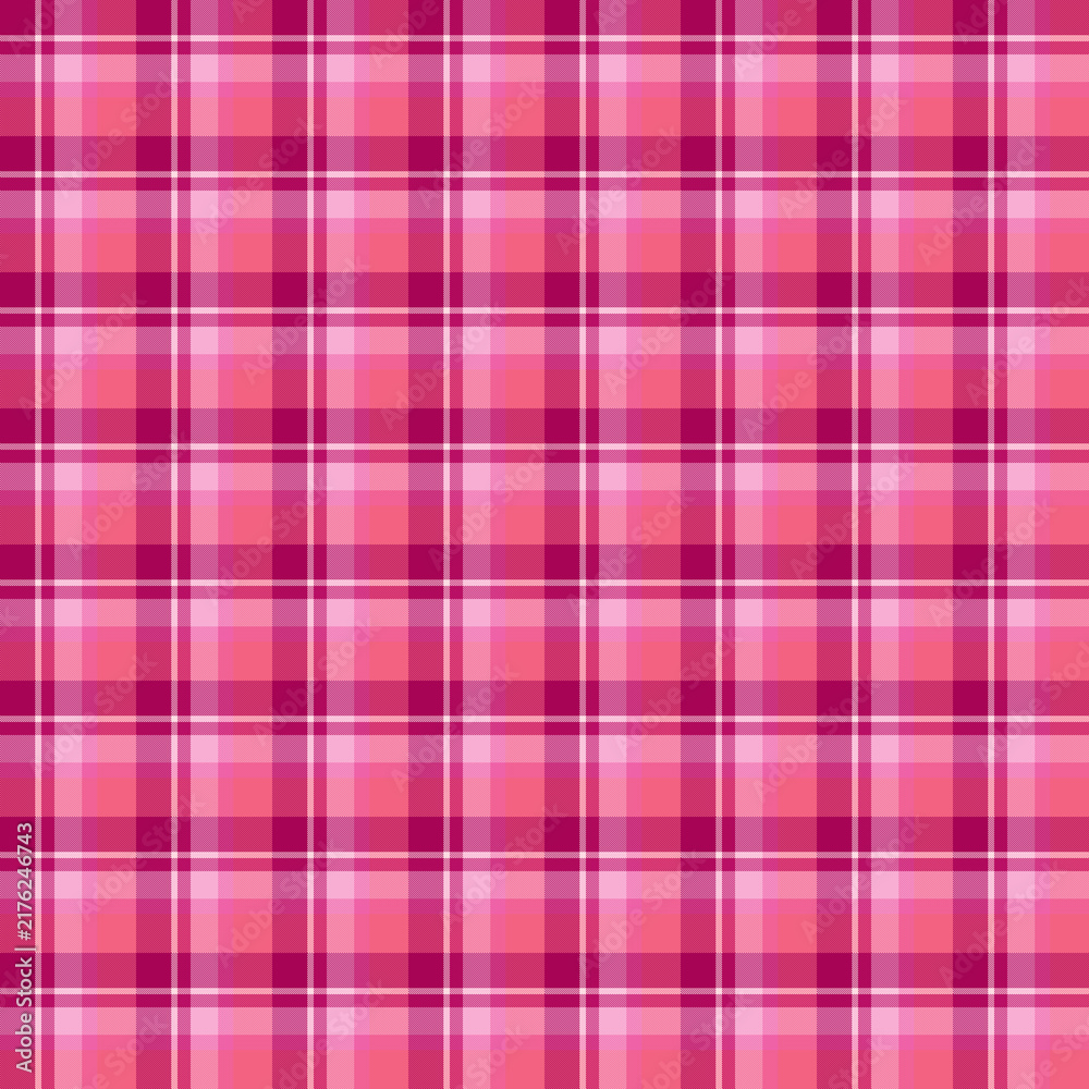 Pink plaid pattern background with seamless checkered textile design