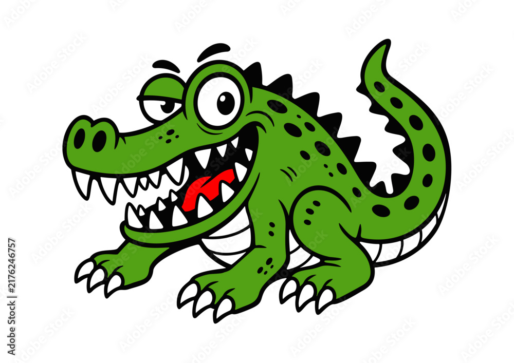 Fototapeta premium Cute cartoon crocodile or alligator character vector illustration